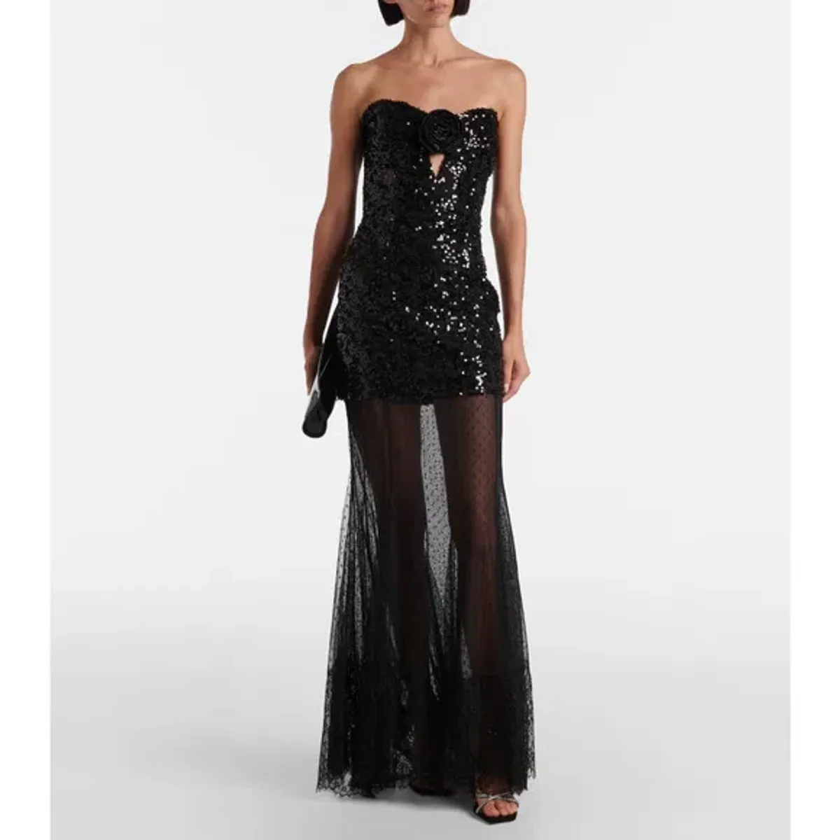 New REBECCA VALLANCE Diana Gown - Size 12 - Strapless Black Formal Maxi Dress - Image 1