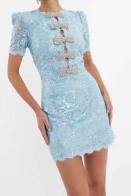 REBECCA VALLANCE x Nicky Hilton “Leyla” Short Sleeve Sequin Mini Dress – Size 8 AU – Light Blue for rent on The Volte - image 4