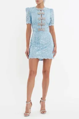 REBECCA VALLANCE x Nicky Hilton “Leyla” Short Sleeve Sequin Mini Dress – Size 8 AU – Light Blue for rent on The Volte - image 5