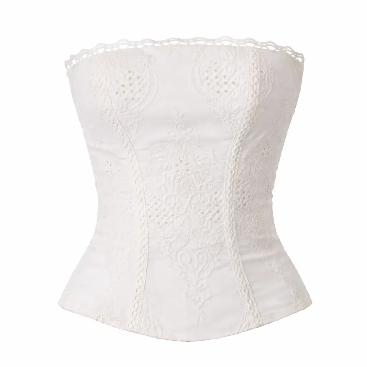 House of CB White Cotton Broderie Strapless Corset Top & Skirt - Image 1