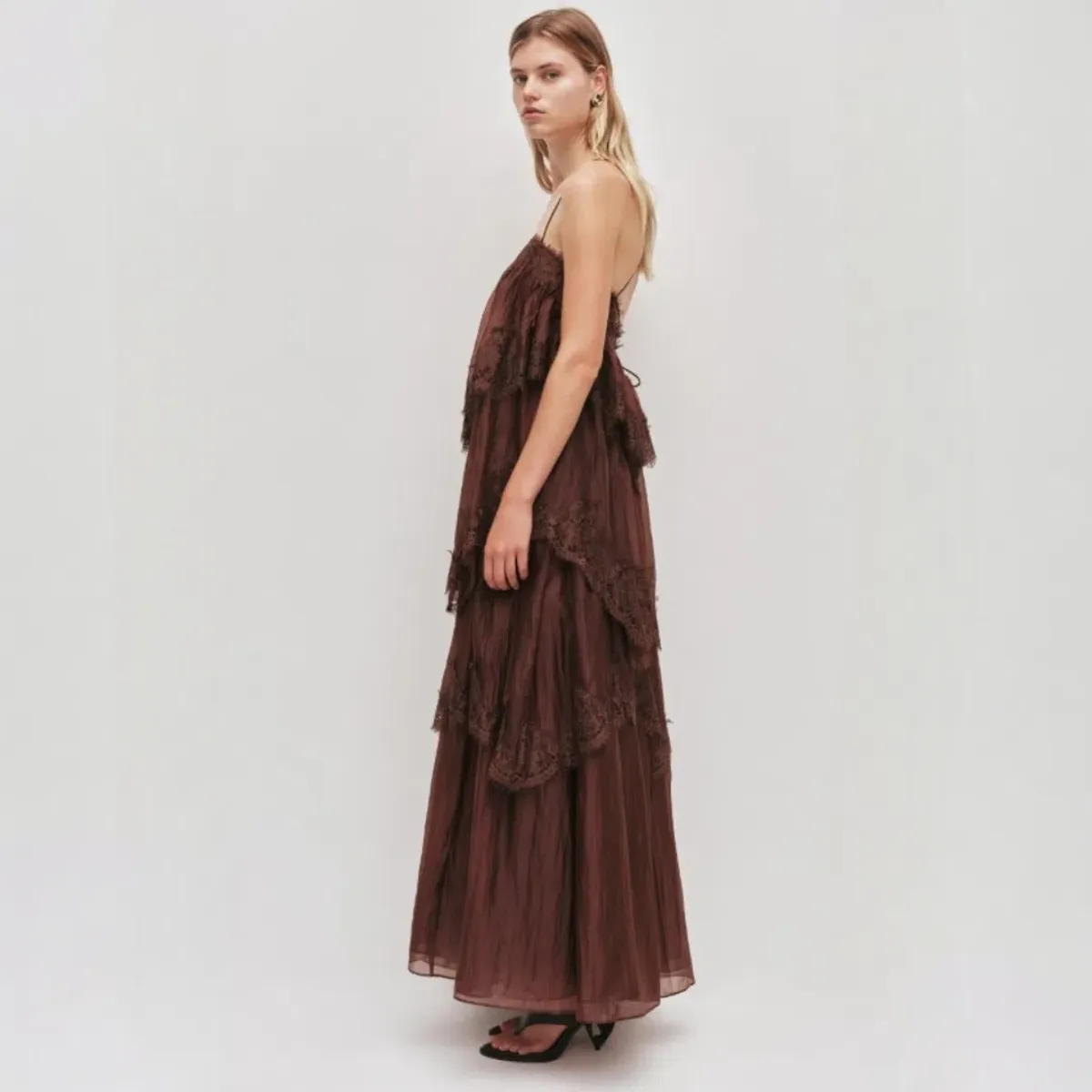 AJE Ophelia Lace Gown In Chocolate Size 10 - Image 4