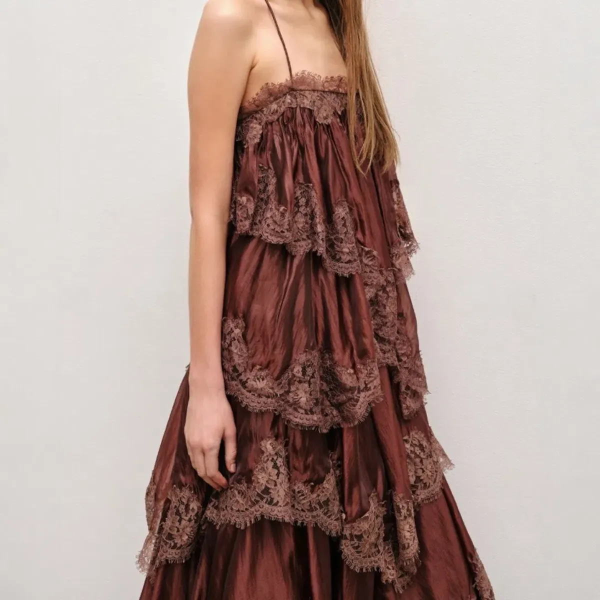 AJE Ophelia Lace Gown In Chocolate Size 10 - Image 2