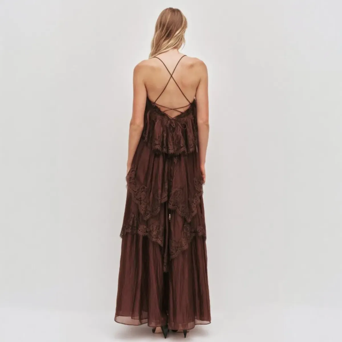 AJE Ophelia Lace Gown In Chocolate Size 10 - Image 3