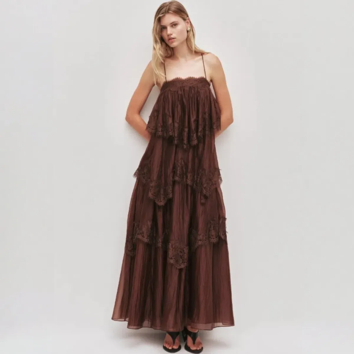 AJE Ophelia Lace Gown In Chocolate Size 10 - Image 1