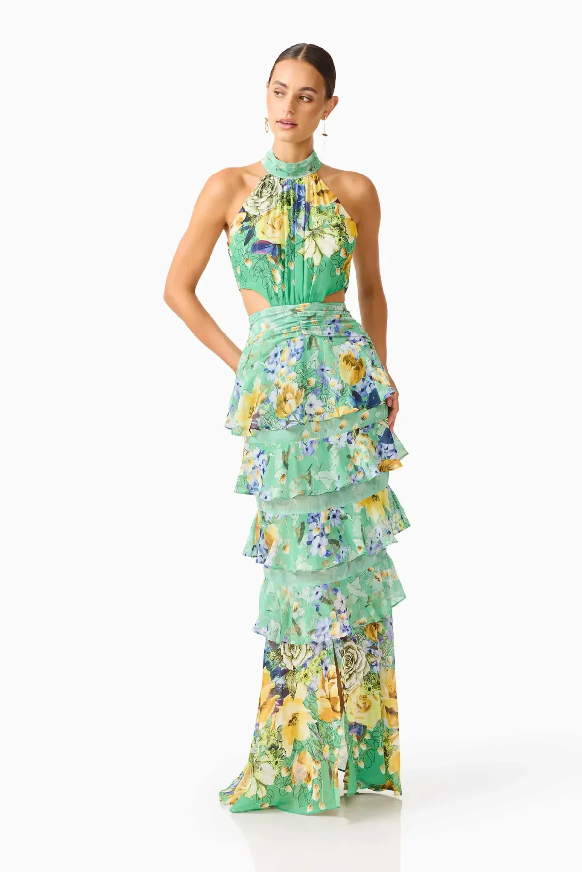 Elliatt Gardenia Halter Maxi Dress in Green Size S/AU 8 - Image 2