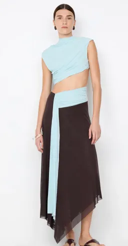 Bec & Bridge - Conni Asym Midi Dress – Arctic Blue / Dark Chocolate- Size 8  for rent on The Volte - image 8