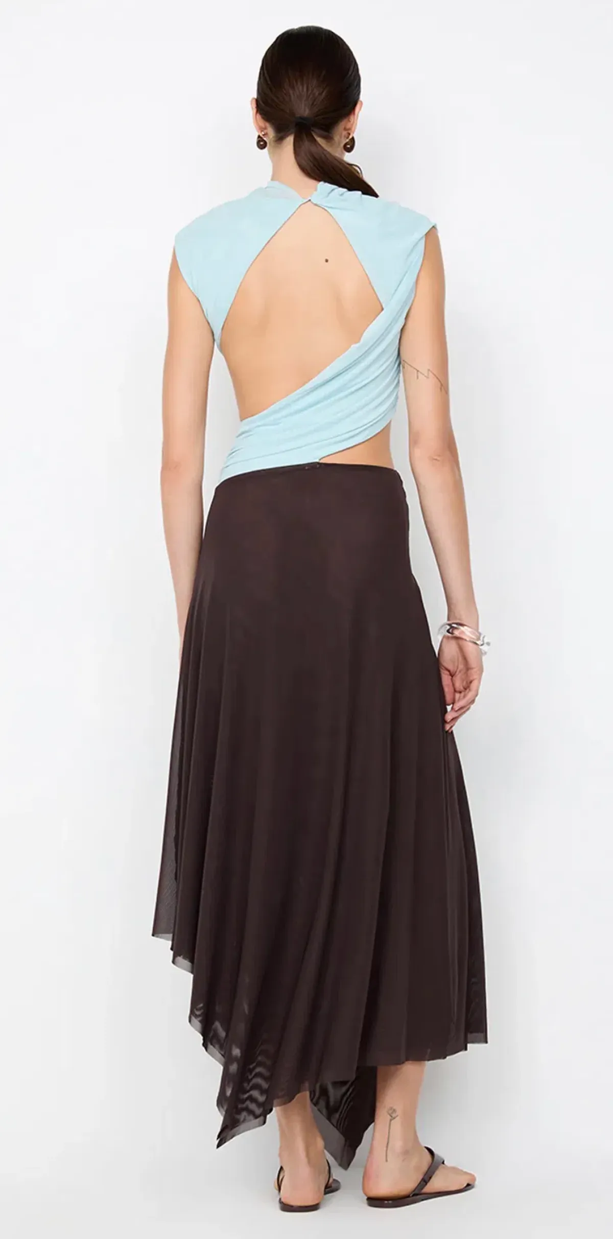 Bec & Bridge - Conni Asym Midi Dress – Arctic Blue / Dark Chocolate- Size 8  - Image 5