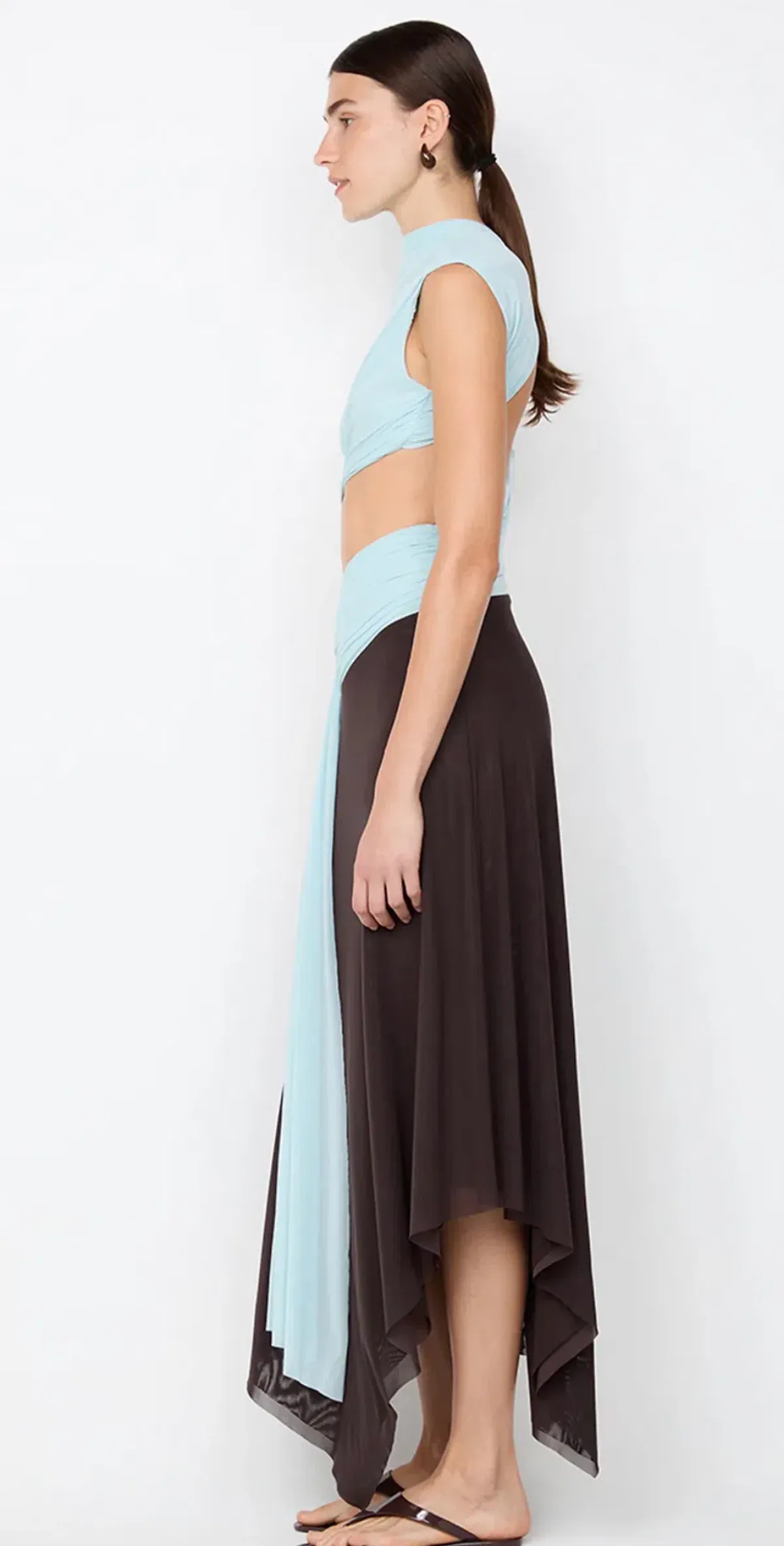 Bec & Bridge - Conni Asym Midi Dress – Arctic Blue / Dark Chocolate- Size 8  - Image 6