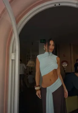 Bec & Bridge - Conni Asym Midi Dress – Arctic Blue / Dark Chocolate- Size 8  for rent on The Volte - image 4