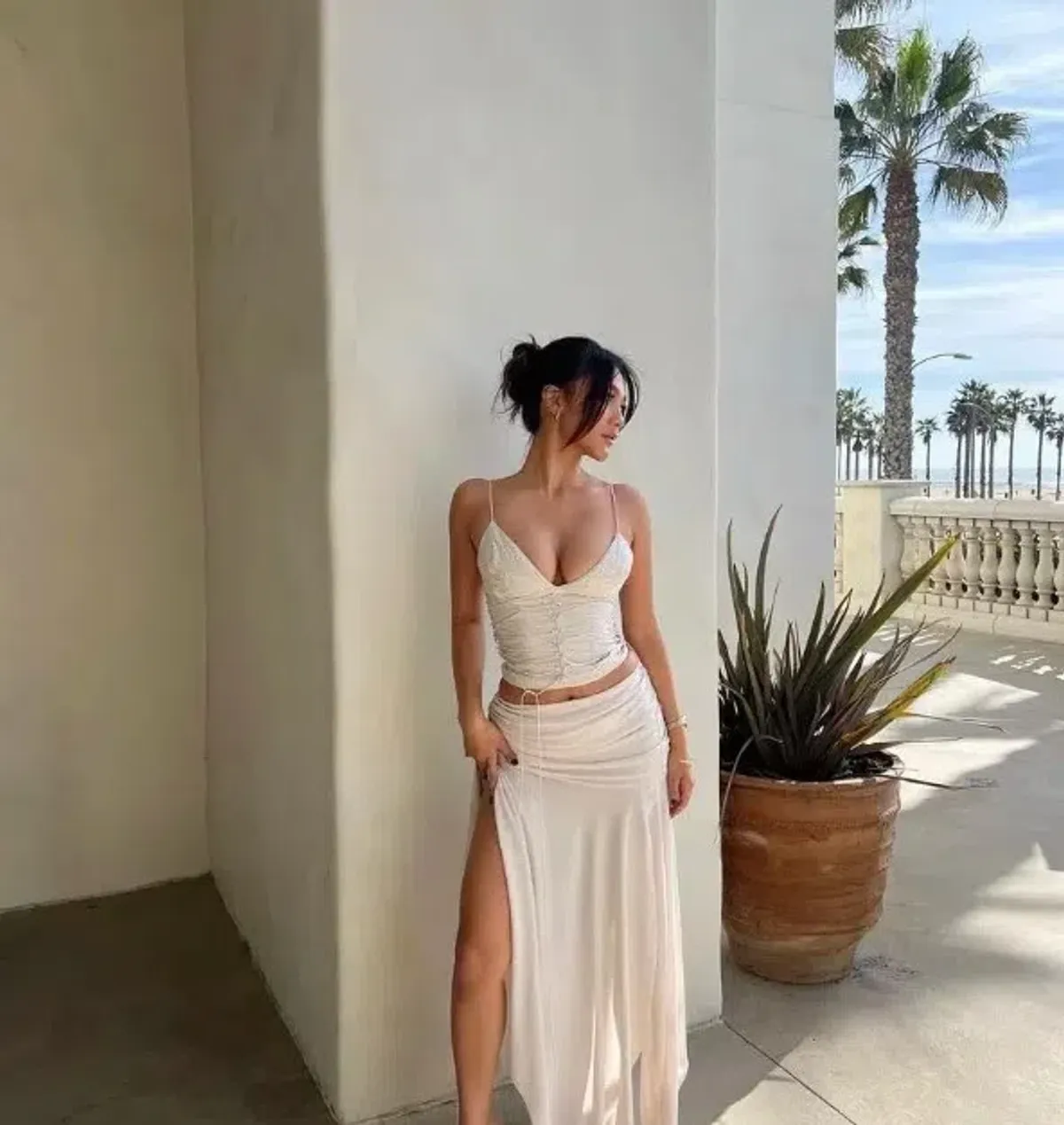 House of CB Antonella Vegan Leather Corset & Kaira Draped Skirt Set Off White Size XS/S - Image 2