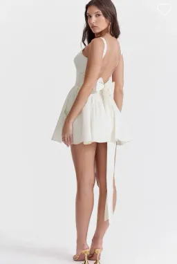 House of CB Florianne Bow Back Backless Mini Dress Ivory Size L / AU 12 for rent on The Volte - image 3