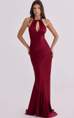 House of CB Oliviana wine satin halter maxi dress Size S for rent on The Volte - image 1