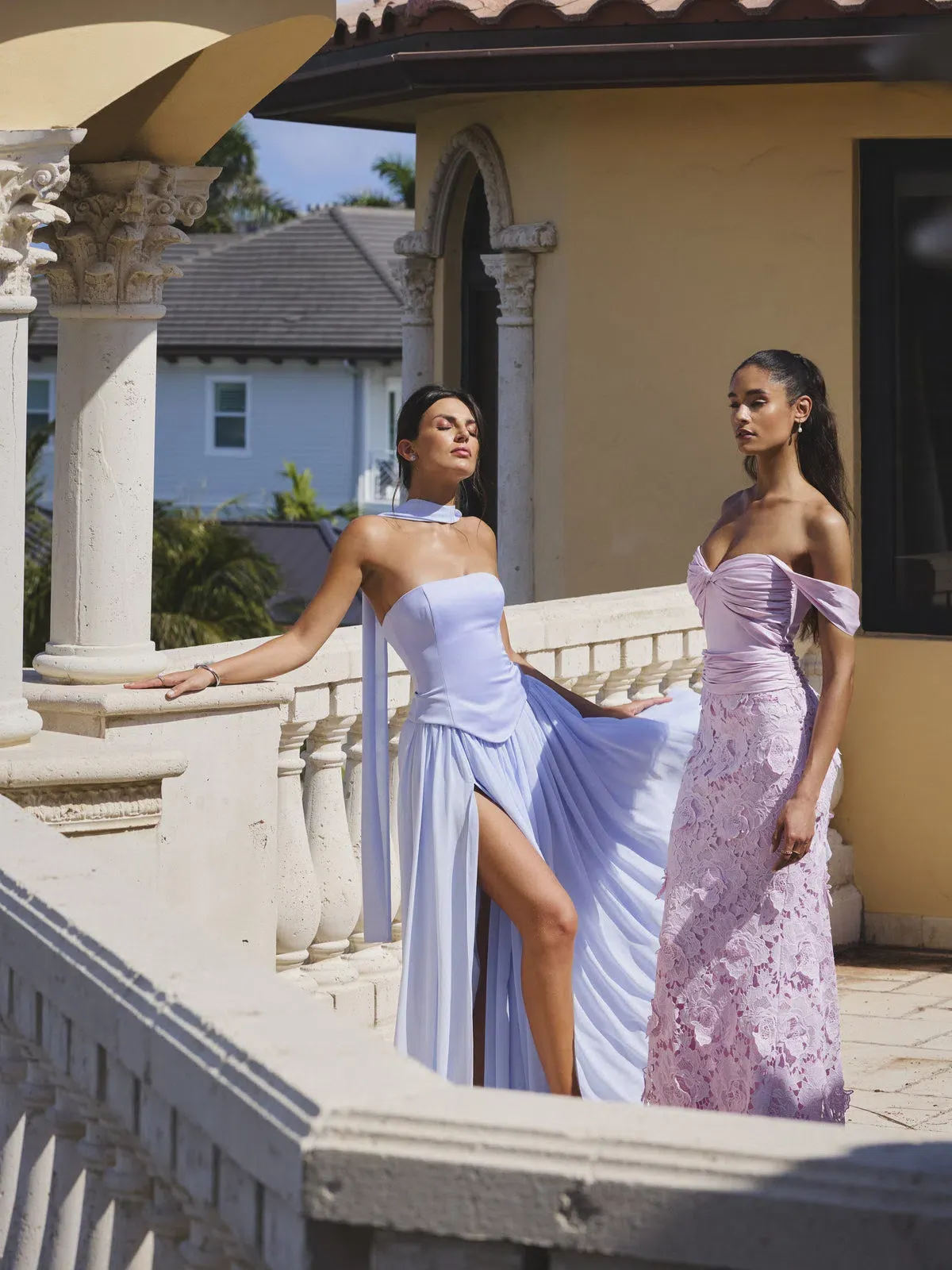 Qianna Baby Blue Peplum Drop Waist Chiffon Gown - Image 5