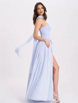 Qianna Baby Blue Peplum Drop Waist Chiffon Gown for rent on The Volte - image 3
