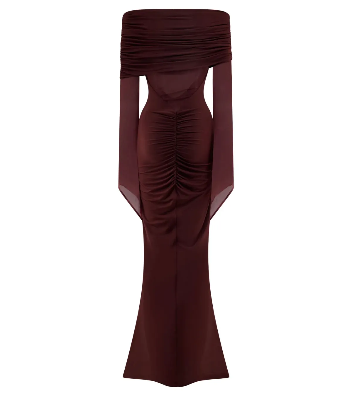 Meshki Kaitlin One Shoulder Slinky And Mesh Maxi Dress - Burgundy - Size L / AU 12 - Image 3