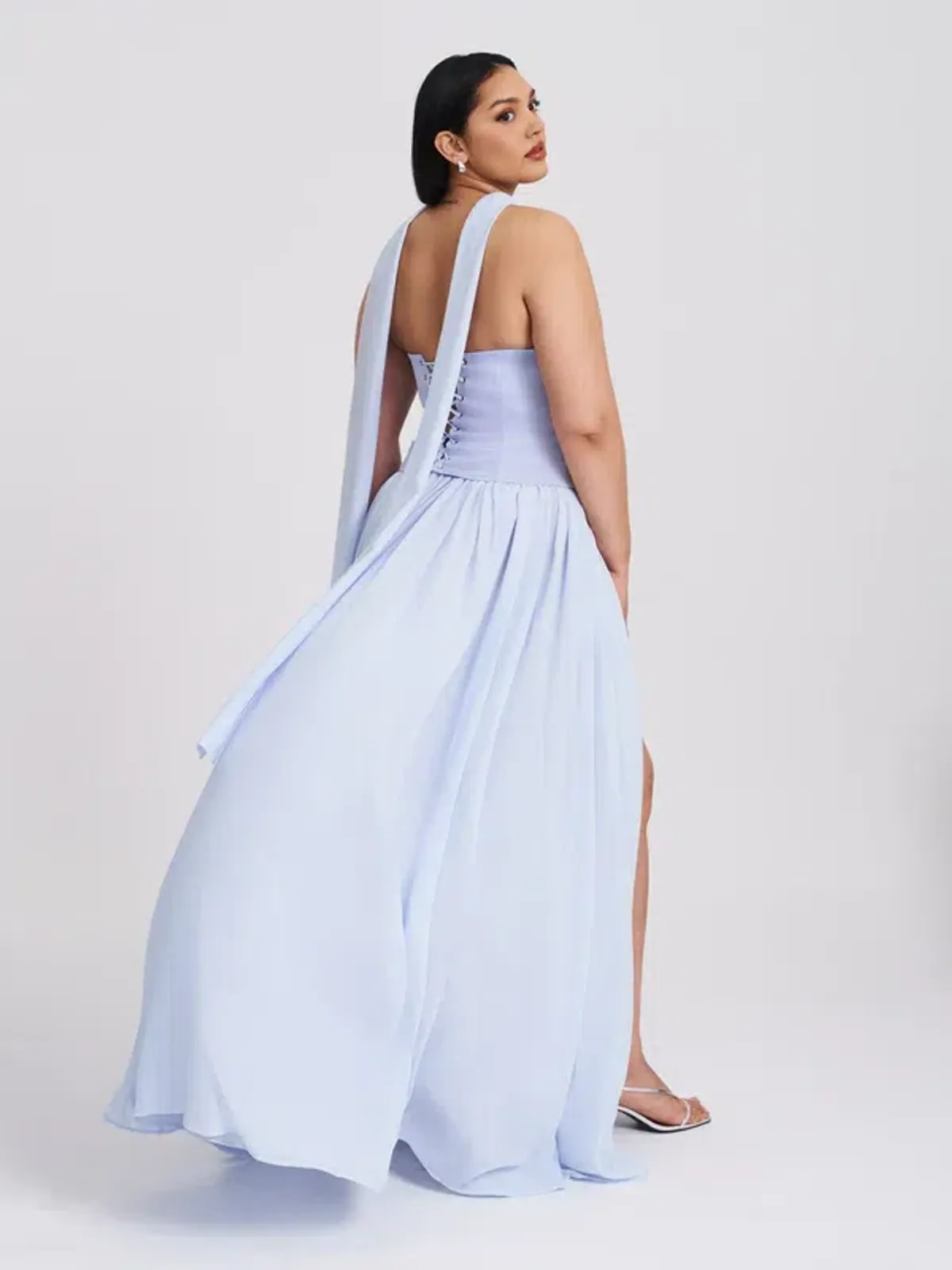 Qianna Baby Blue Peplum Drop Waist Chiffon Gown - Image 7
