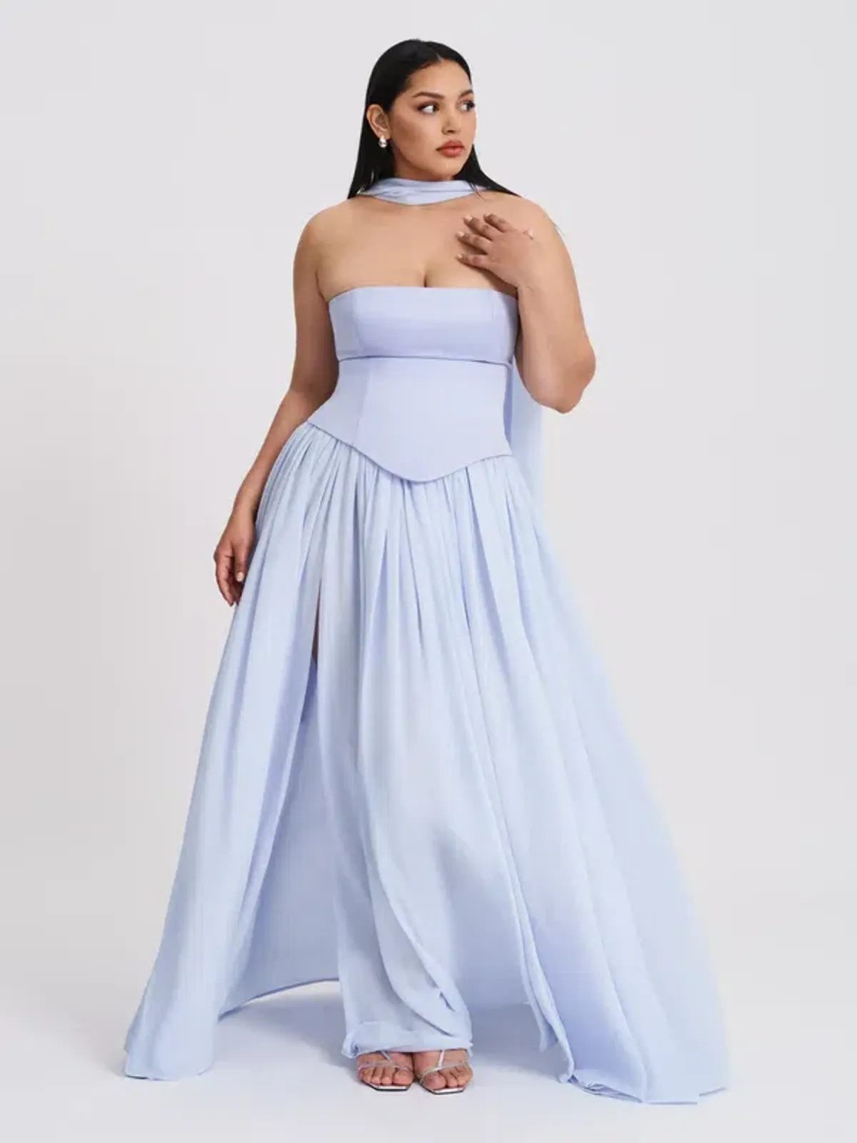 Qianna Baby Blue Peplum Drop Waist Chiffon Gown - Image 4