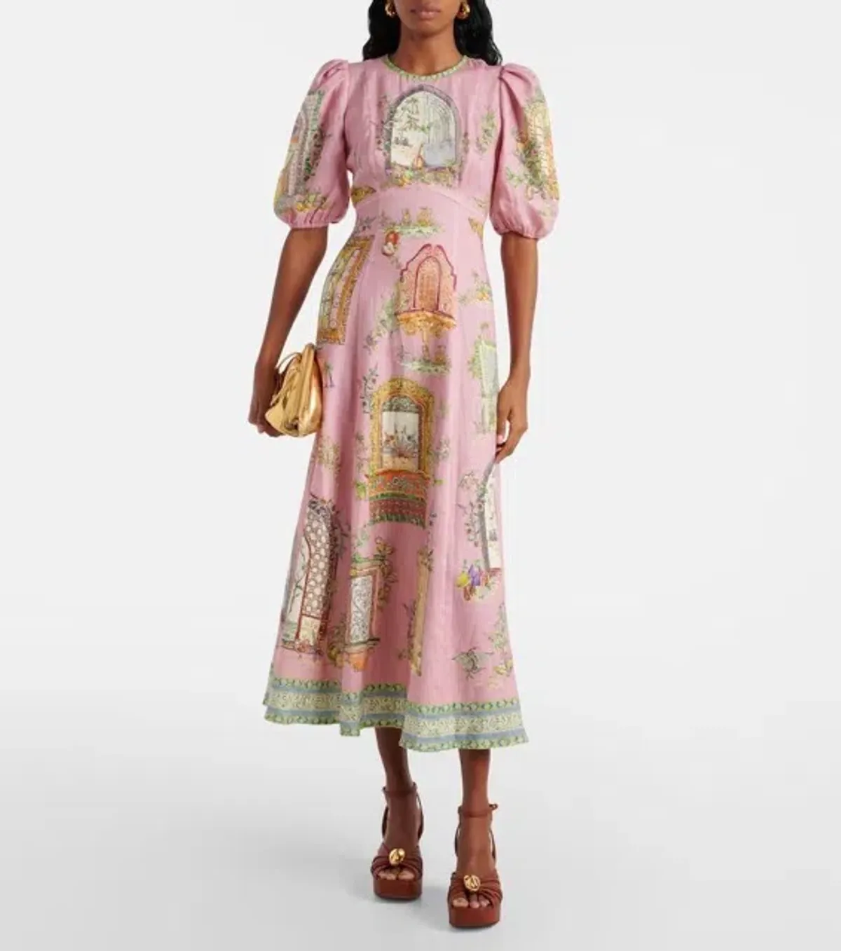 ALEMAIS Monte Midi Dress Pink Print Size 8 AU - Image 1