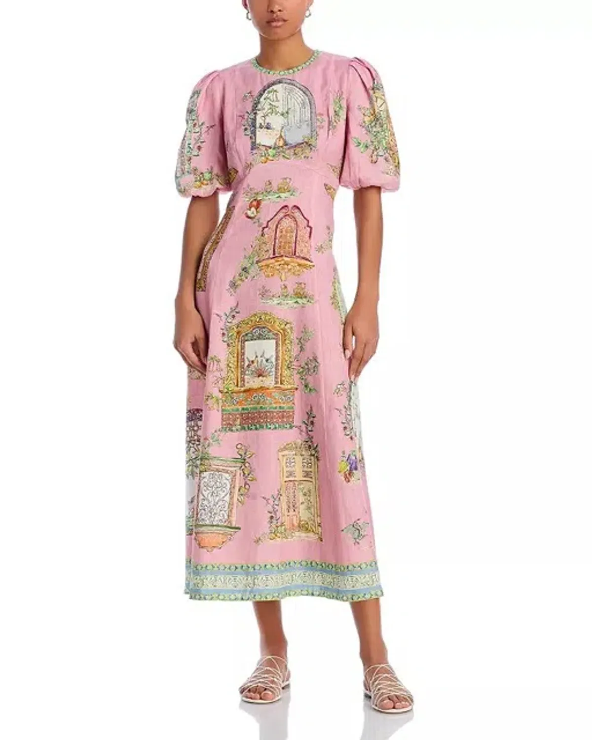 ALEMAIS Monte Midi Dress Pink Print Size 8 AU - Image 9