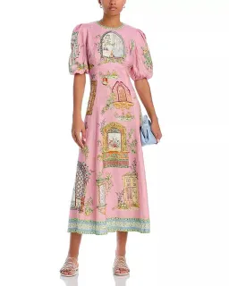 ALEMAIS Monte Midi Dress Pink Print Size 8 AU for rent on The Volte - image 11