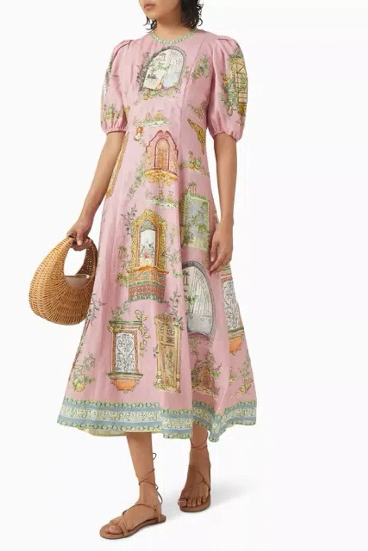 ALEMAIS Monte Midi Dress Pink Print Size 8 AU - Image 4