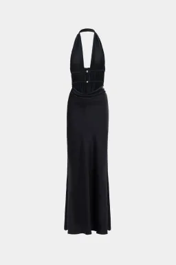 New MISHA Celine Satin Maxi Dress in Black - Size 6 / XXS formal gown for rent on The Volte - image 2