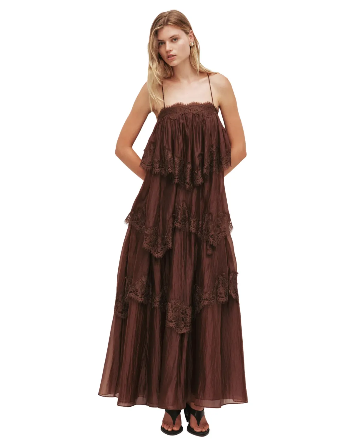 Aje Ophelia Lace Gown Chocolate Brown Size 12 - Image 1