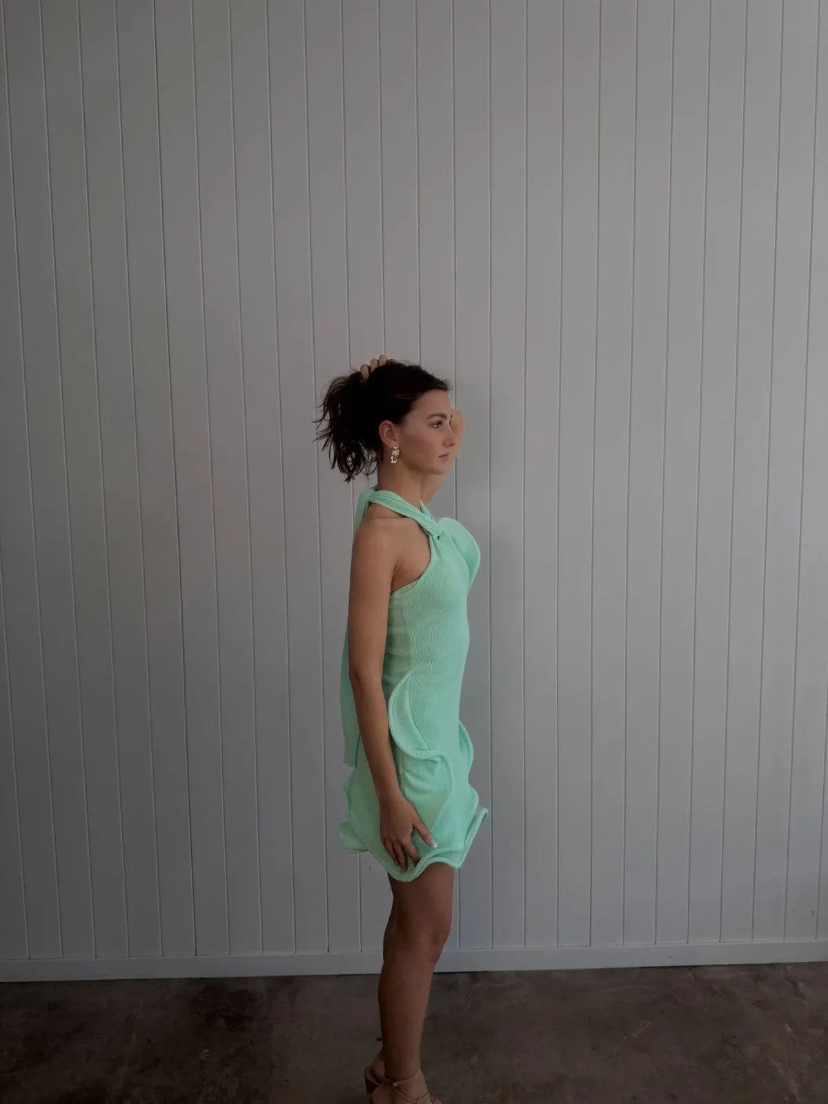 Meshki Caprice Halter Knit Mini Dress Lagoon Size Small - Image 4