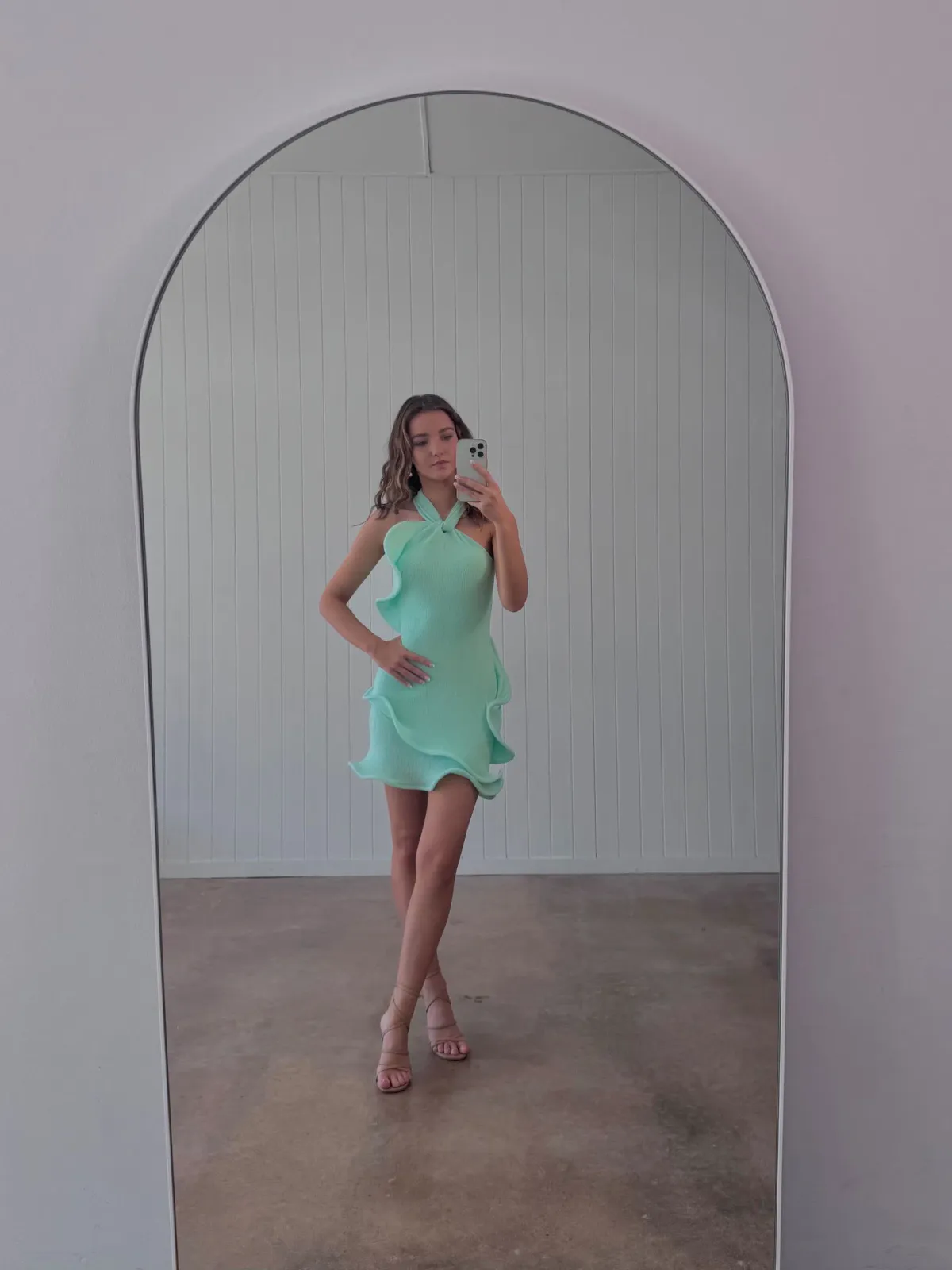 Meshki Caprice Halter Knit Mini Dress Lagoon Size Small - Image 1