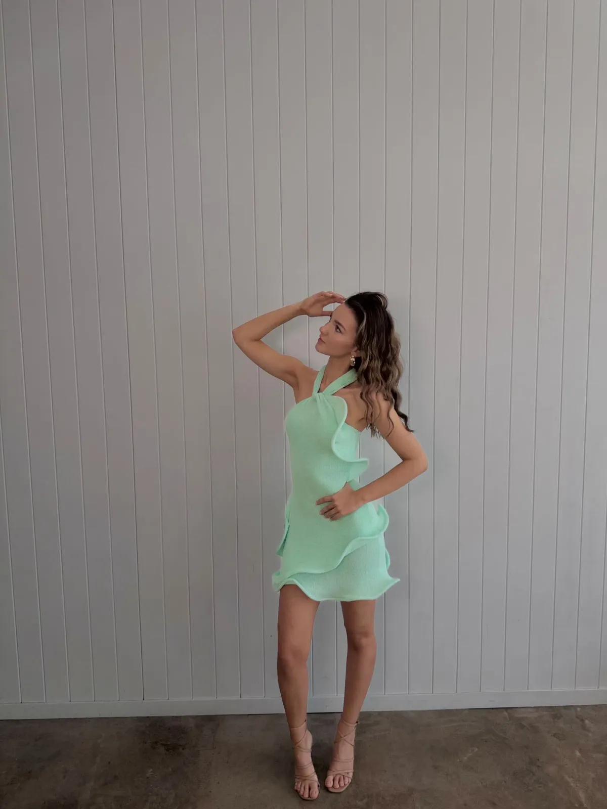 Meshki Caprice Halter Knit Mini Dress Lagoon Size Small - Image 2