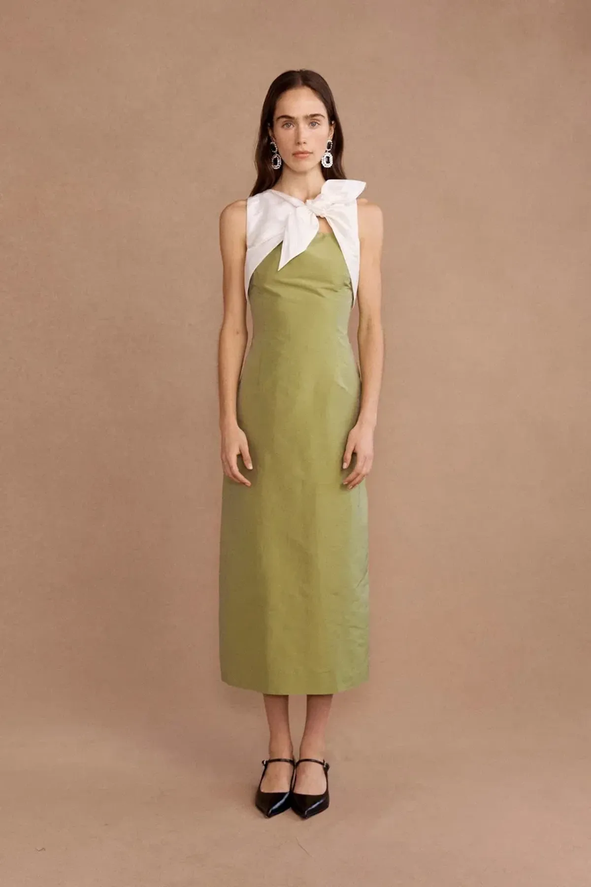 Lovaan Charlotte Midi Dress Olive Size 14 - Image 1