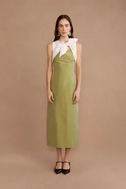 Lovaan Charlotte Midi Dress Olive Size 14 for rent on The Volte - image 1