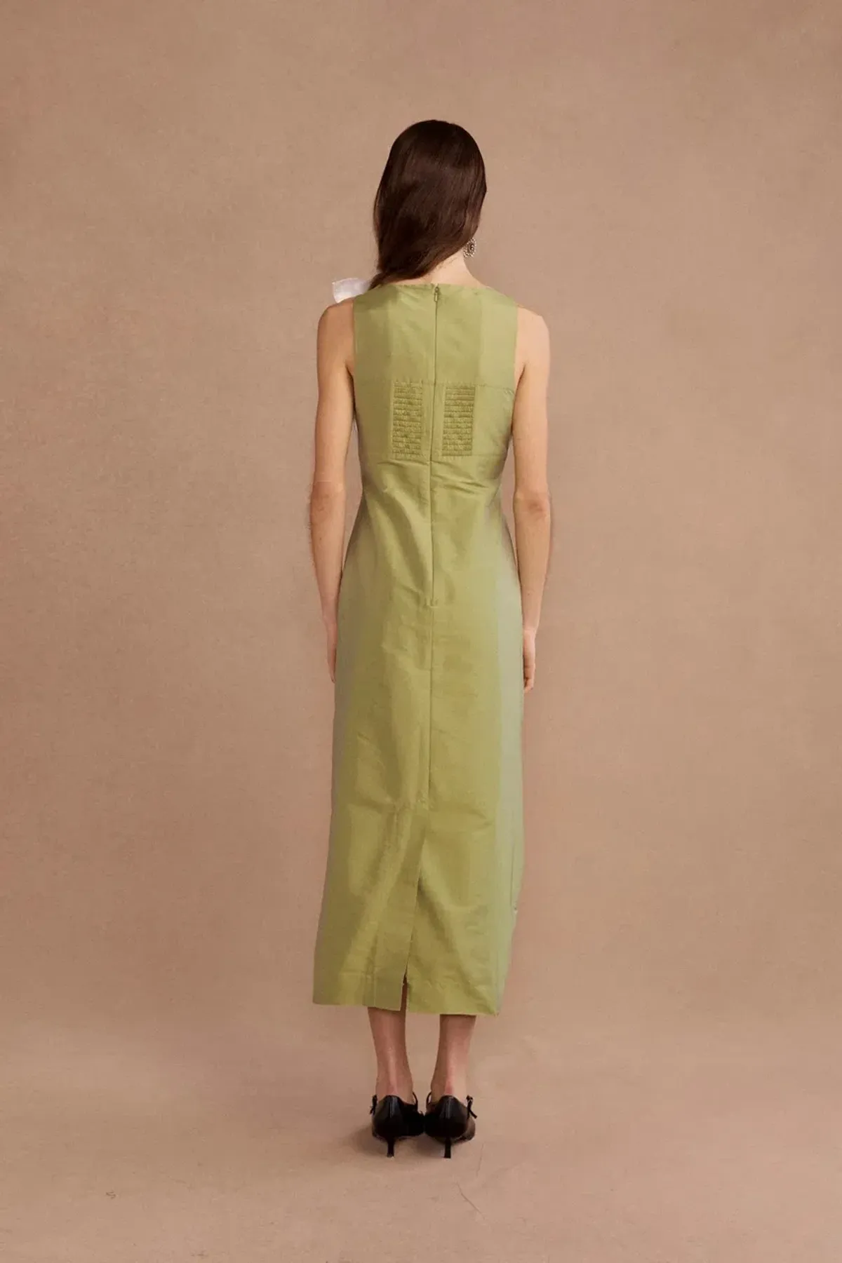Lovaan Charlotte Midi Dress Olive Size 14 - Image 3