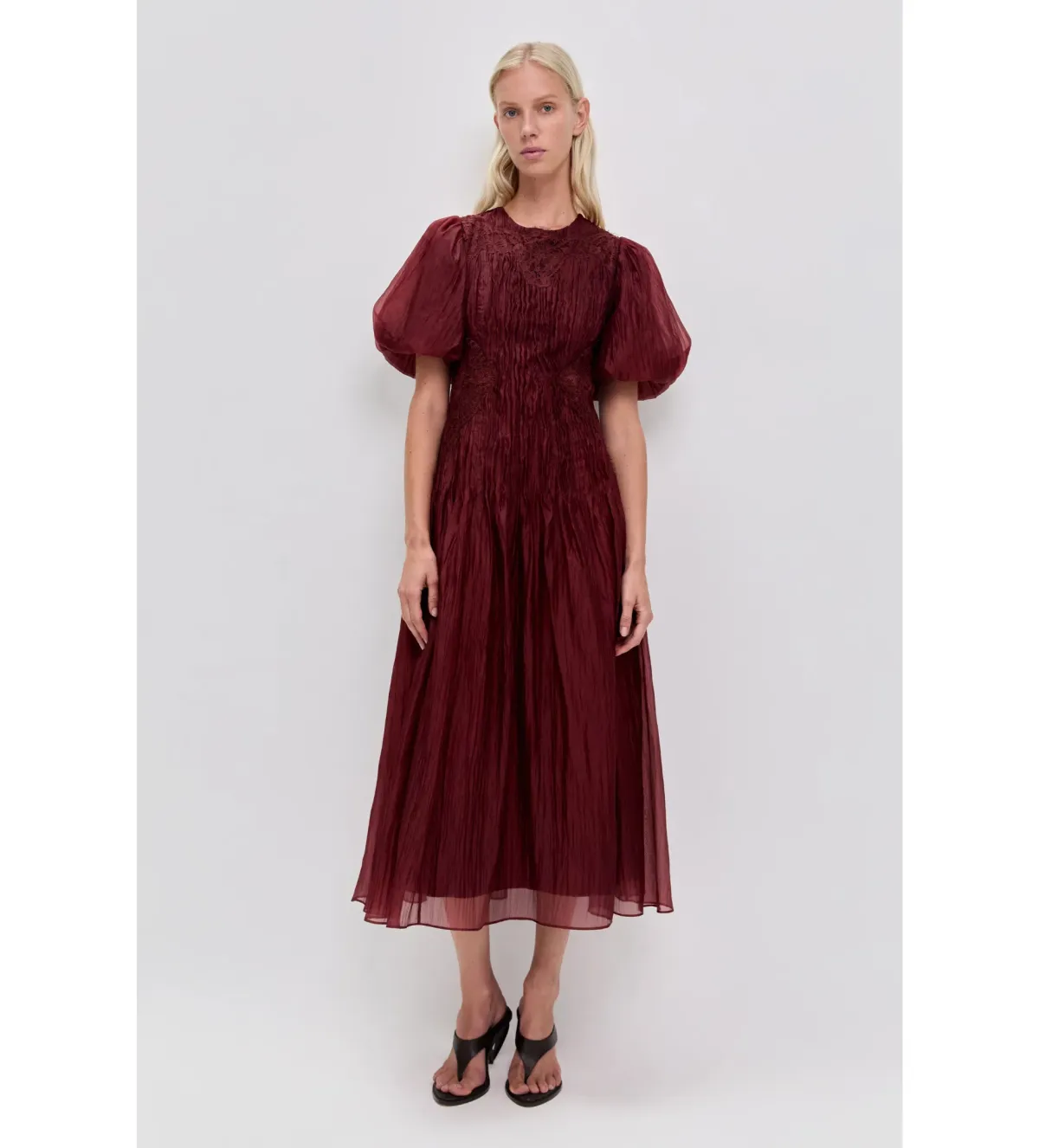 Aje Ophelia Lace Midi Dress in Mahogany Size AU10 - Image 1