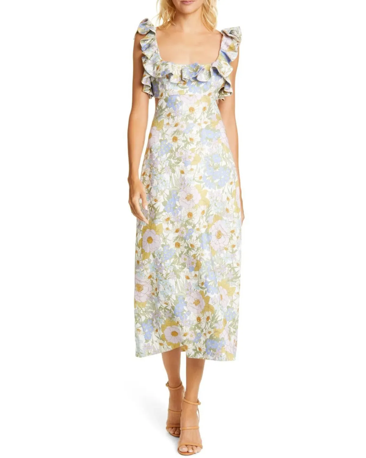 Zimmermann Super Eight Frilled Midi Dress Blue Meadow Floral Size 2 - Image 1