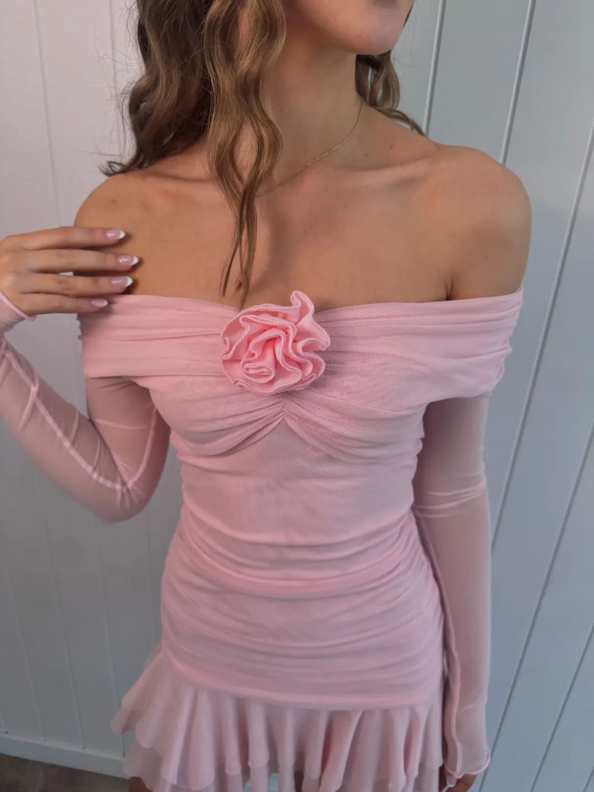 Chosen By Tuchuzy Off Shoulder Mesh Rose Mini (Bubblegum) Size 6 - Image 4