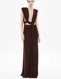 MISHA COLLECTION NAOMI DRAPED RIB DRESS BROWN SIZE L for rent on The Volte - image 1
