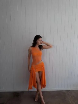 SKETCH-Y the Label Mesh Cut Out Mini Dress Orange Tricot Size 6 for rent on The Volte - image 1