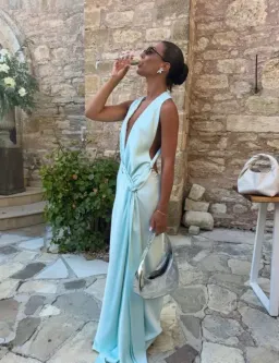 Misha The Harlow Satin Maxi Dress Ice Blue Size XS / AU 6 for rent on The Volte - image 2