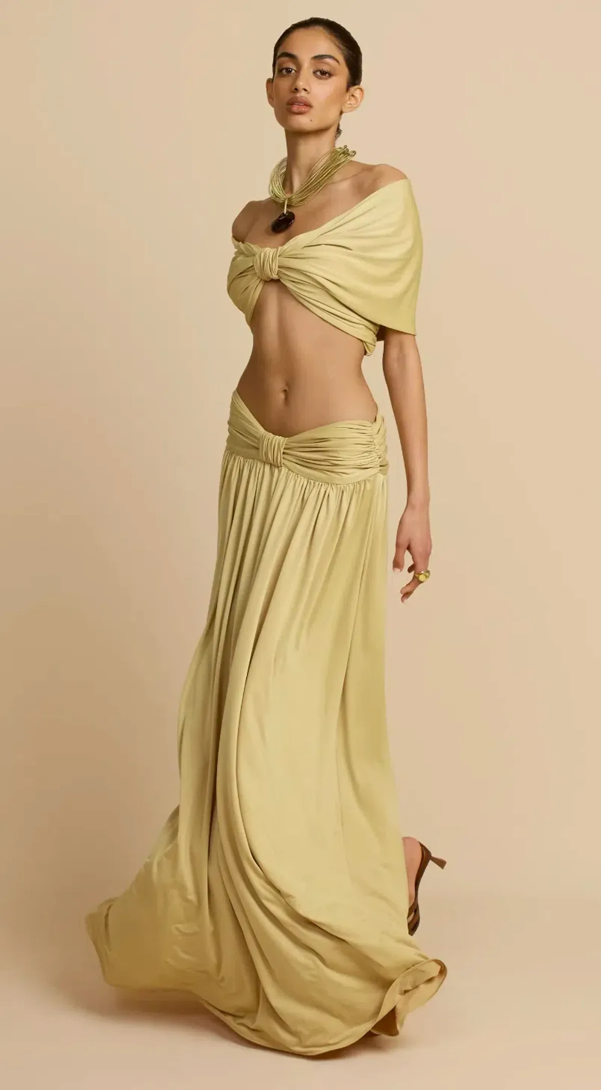 ARCINA ORI ALESSIA CROPPED TOP AND MAXI SKIRT SET SAND YELLOW XS / AU 6 - Image 9