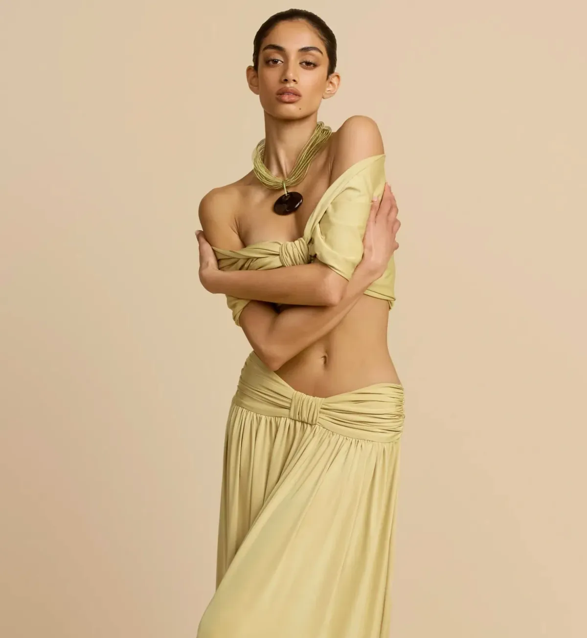 ARCINA ORI ALESSIA CROPPED TOP AND MAXI SKIRT SET SAND YELLOW XS / AU 6 - Image 7