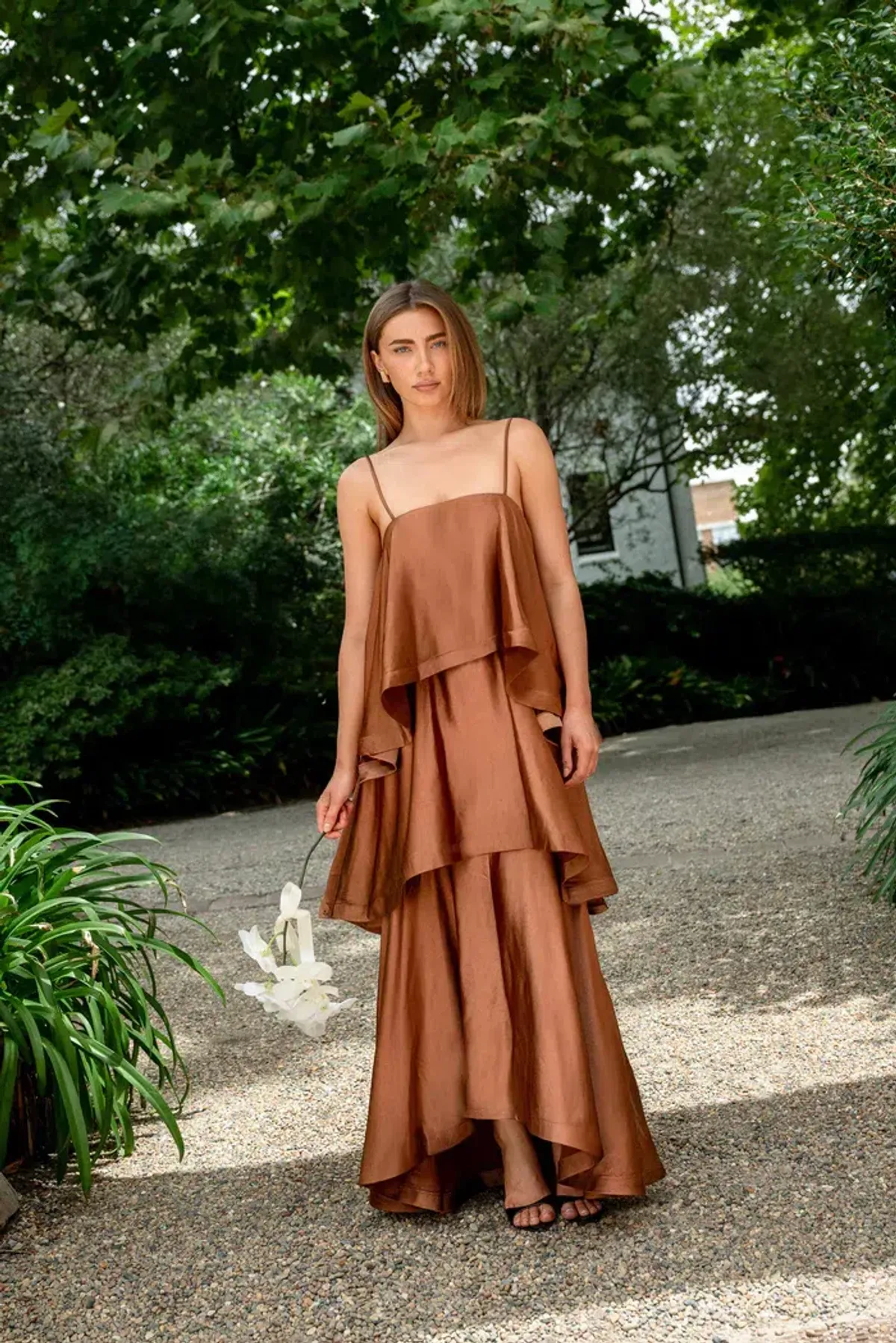 Elliatt Tilly Tiered Maxi Dress in Toffee Brown Size 8 - Image 1