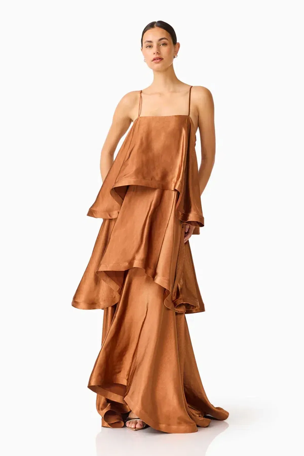 Elliatt Tilly Tiered Maxi Dress in Toffee Brown Size 8 - Image 2