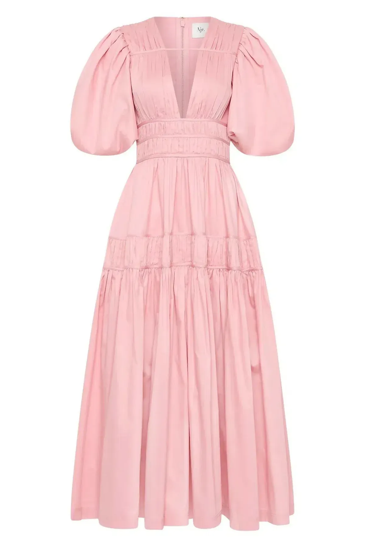 Aje Fallingwater Ruched Midi Dress in Chalk Pink Size AU 12 - Image 3