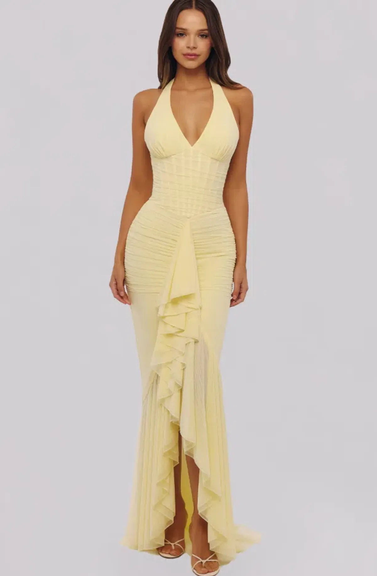 House of CB Carmine lemon mesh silhouette maxi dress Regular Cup Size M - Image 1