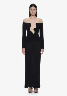 Christopher Esber Salacia Pleated Off Shoulder Dress Black Size L for rent on The Volte - image 1