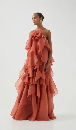 Aje Pandorea Layered Maxi Dress Coral Clay Size AU 6 for rent on The Volte - image 5
