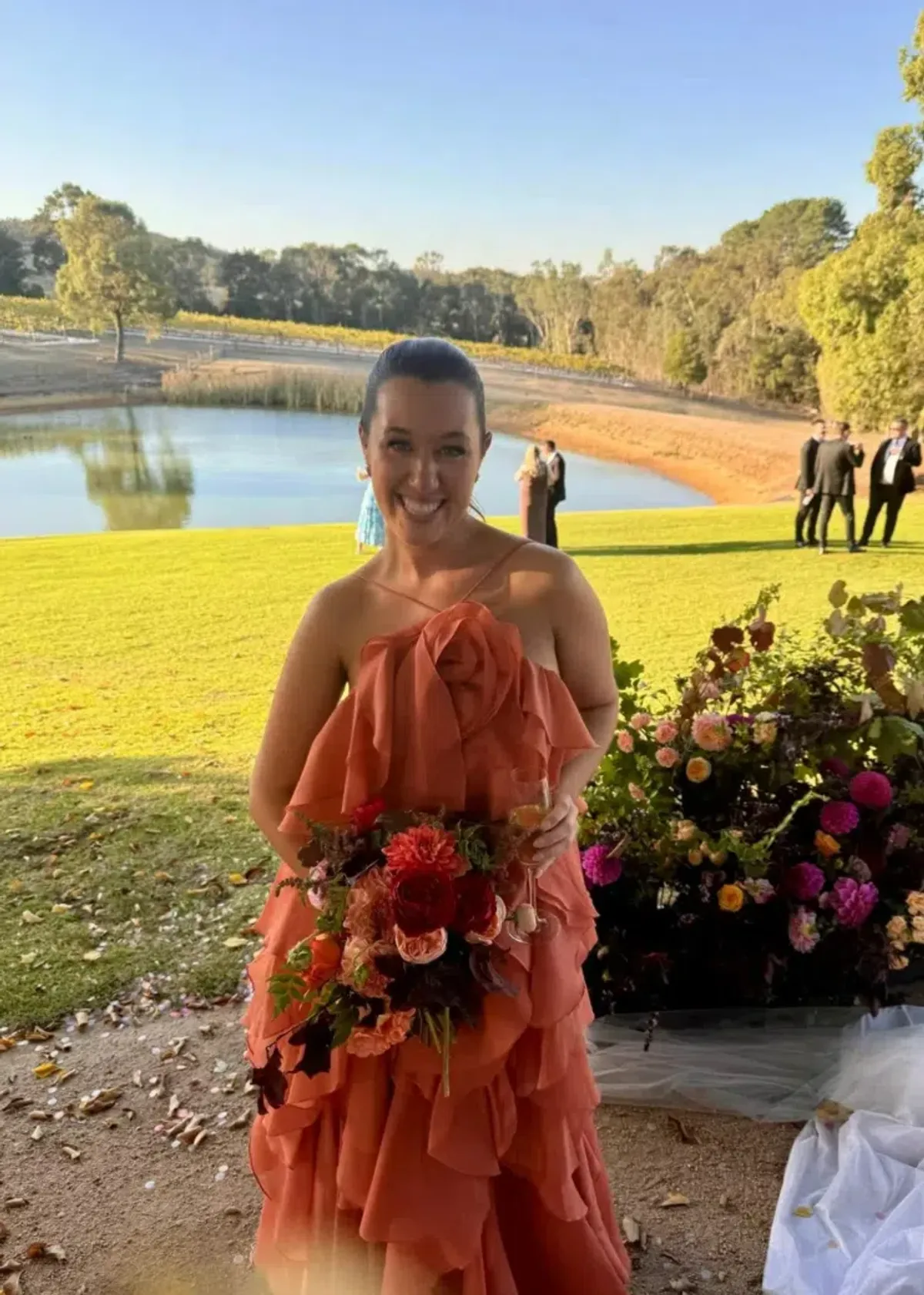 Aje Pandorea Layered Maxi Dress Coral Clay Size AU 6 - Image 2