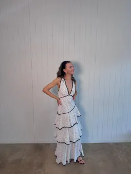 White & Black Polka Dot Maxi Dress Size Small for rent on The Volte - image 2