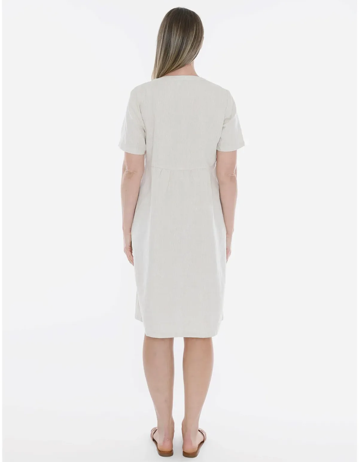 Jump Double Button V-neck Dress Beige Size 14 - Image 5